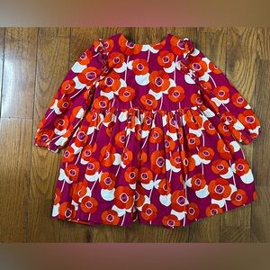 Jacadi Paris Burgundy Orange Floral Long Sleeve Dress Girls 3A Fair Condition